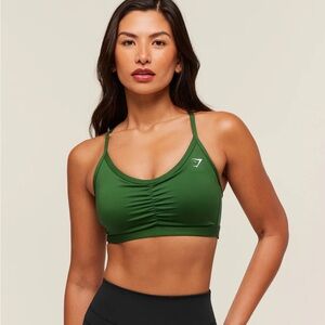 Gymshark Ruched Sports Bra Athletic Green Criss Cross Back XS/S 12” PTP